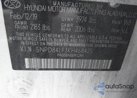 2019 Hyundai Elantra Sel from USA, damaged, VIN 5NPD84LF3KH468425